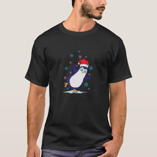Pinguïn Schaatsen op ijs met kerstmis T-shirt (Voorkant)