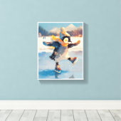 Pinguïn Schaatsen Winter Kinderkamer Muur Kunst Ca Canvas Afdruk (Insitu (Houten vloer))