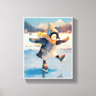 Pinguïn Schaatsen Winter Kinderkamer Muur Kunst Ca Canvas Afdruk