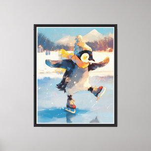 Pinguïn Schaatsen Winter Kinderkamer Muur Kunst Ca Canvas Afdruk