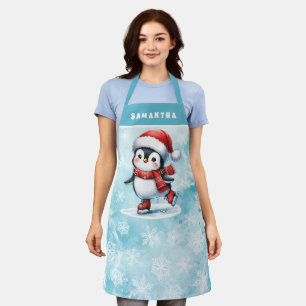Pinguïn Schaatser Snowy Blue Custom Christmas Schort