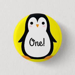 Pinguïn Schattig Winter 1e Verjaardag Knop Speld Ronde Button 3,2 Cm
