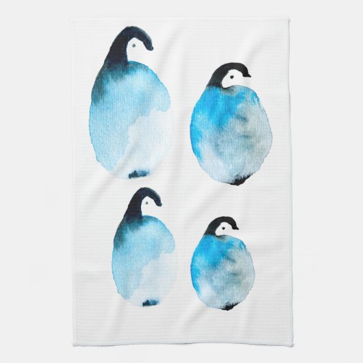 Pinguïn schattige aquarel theedoek (Verticaal)