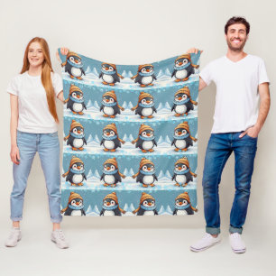 Pinguïn Schattige Kawaii Bruin Pet Patroon Fleece Deken