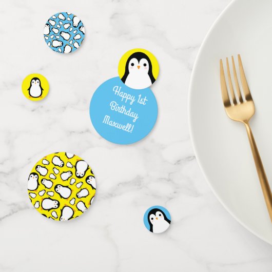 Pinguïn Schattige Winter 1e Verjaardagsfeesttafel Confetti (Groep)