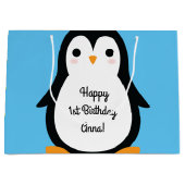 Pinguïn Schattige Winter 1e Verjaardagsgeschenktas Groot Cadeauzakje (Voorkant)