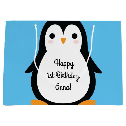 Pinguïn Schattige Winter 1e Verjaardagsgeschenktas Groot Cadeauzakje (Voorkant)
