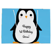 Pinguïn Schattige Winter 1e Verjaardagsgeschenktas Groot Cadeauzakje (Achterkant)