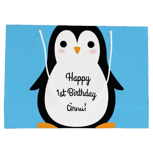 Pinguïn Schattige Winter 1e Verjaardagsgeschenktas Groot Cadeauzakje (Achterkant)