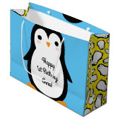 Pinguïn Schattige Winter 1e Verjaardagsgeschenktas Groot Cadeauzakje (Voorkant Gekanteld)