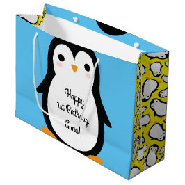 Pinguïn Schattige Winter 1e Verjaardagsgeschenktas Groot Cadeauzakje