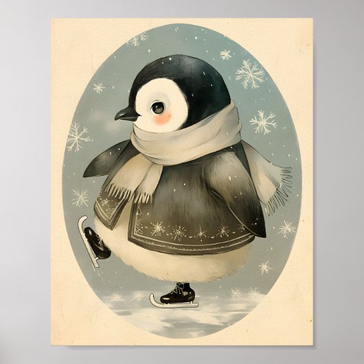 Pinguïn Schattige Winter Waterverf Nursery Kunst Poster (Voorkant)