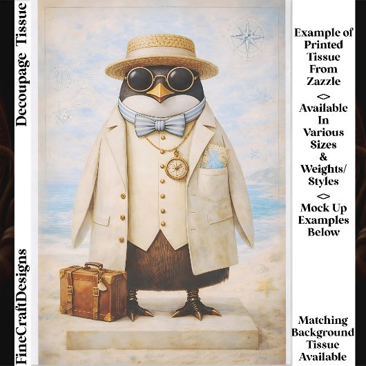 Pinguïn Seaside Traveller & Suitcase FG5 decoupage Tissuepapier