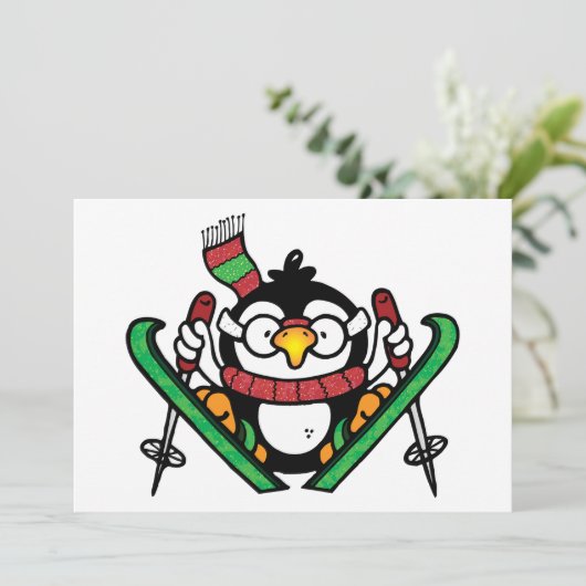 Pinguïn Ski Jumping Uitnodigingen (Staand voorkant)