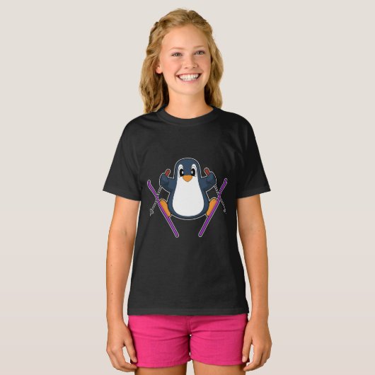 Pinguïn Ski Ski poles T-shirt (Voorkant volledig)