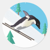 Pinguïn Skiën Fun Winter Kinder Crafts Sneeuwsport Ronde Sticker (Voorkant)