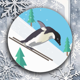 Pinguïn Skiën Fun Winter Kinder Crafts Sneeuwsport Ronde Sticker