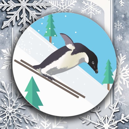 Pinguïn Skiën Fun Winter Kinder Crafts Sneeuwsport Ronde Sticker