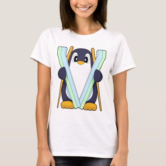 Pinguïn Skiloper Ski Wintersporten T-shirt (Voorkant)