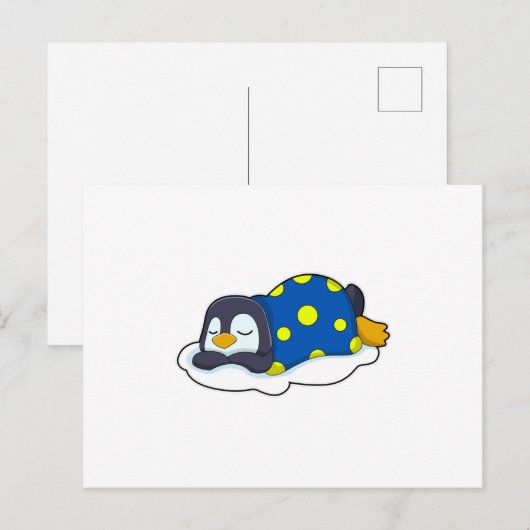 Pinguïn slaapt met deken briefkaart (Voorkant / Achterkant)