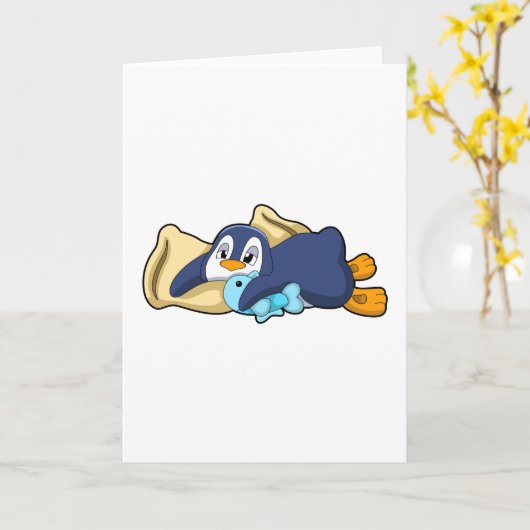 Pinguïn Slapend met Kussen Kaart (Gele Bloem)