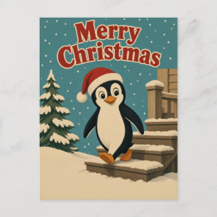Pinguïn Sneeuw Stap Dier Kerstmis Briefkaart