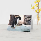 Pinguïn Sneeuwbalgevecht Kerstkaart Kaart (Gele Bloem)