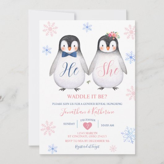 Pinguïn sneeuwvlok Hij of Zij Geslacht Onthullen Kaart (Voorkant)