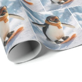Pinguïn Snowboarden Bergafwaarts Cadeaupapier (Rol Hoek)