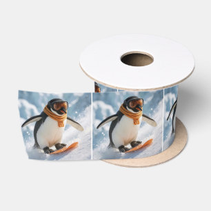 Pinguïn Snowboarden Bergafwaarts Satijnen Lint