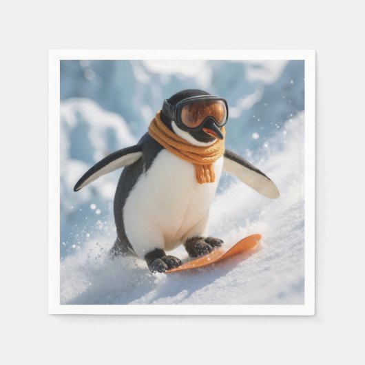 Pinguïn Snowboarden Bergafwaarts Servet (Voorkant)
