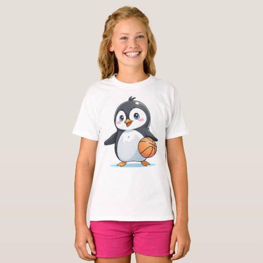 Pinguin speelt basketbal t-shirt (Voorkant volledig)