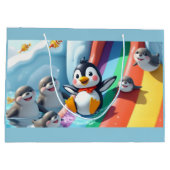 Pinguïn speelt op een glijbaan groot cadeauzakje (Achterkant)