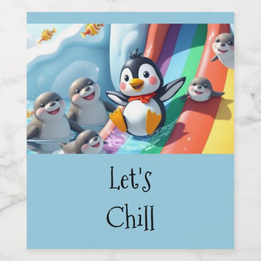 Pinguïn speelt op een glijbaan wijn etiket (Enkel label)