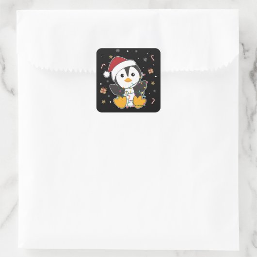 Pinguïn squ vierkante sticker (Tas)