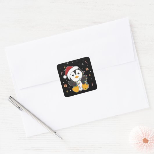 Pinguïn squ vierkante sticker (Envelop)