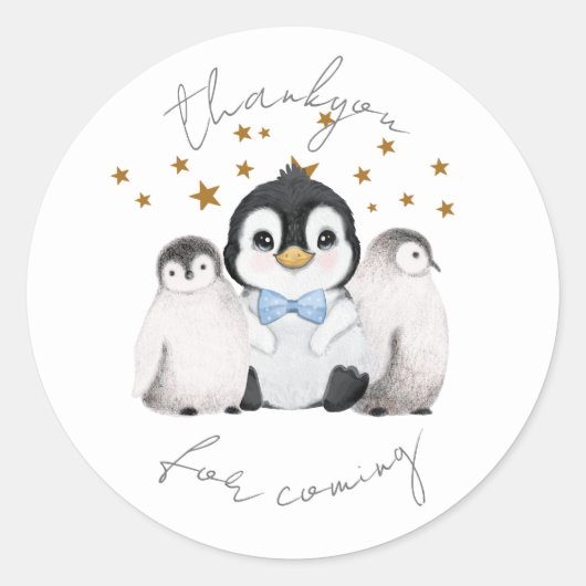 Pinguïn Sterrenfeest Bedankt Sticker (Voorkant)