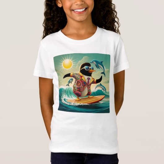 Pinguïn surfen met vrienden t-shirt (Voorkant)