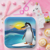Pinguïn Surfing van kinderen op Birthday Papieren Bordje (Feest)