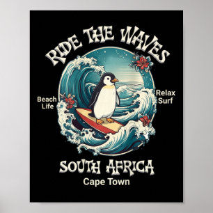 Pinguïn Surft op Golven Zuid-Afrika Cape Cod Surft Poster