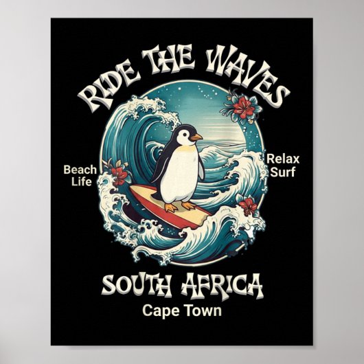Pinguïn Surft op Golven Zuid-Afrika Cape Cod Surft Poster (Voorkant)