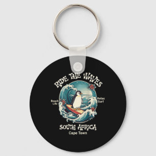Pinguïn Surft op Golven Zuid-Afrika Cape Cod Surft Sleutelhanger