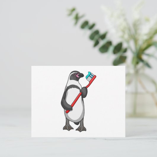 Pinguïn Tandenborstel Briefkaart (Staand voorkant)