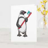 Pinguïn Tandenborstel Kaart (Gele Bloem)