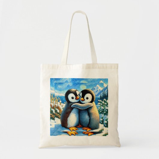 Pinguïn tweeling Happy Feet Blauwe canvas tas (Voorkant)