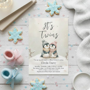 Pinguïn Tweeling winter Baby Shower Jongen Meisje Kaart