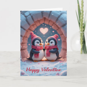 Pinguïn Valentijn Schattige Winter Liefdes Koppel Kaart