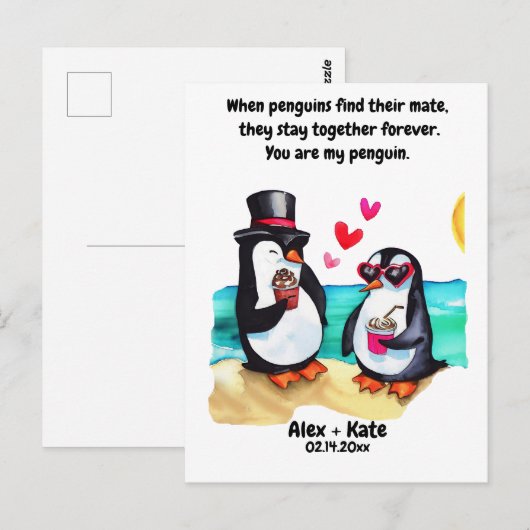 Pinguïn Valentijns  Briefkaart (Voorkant / Achterkant)