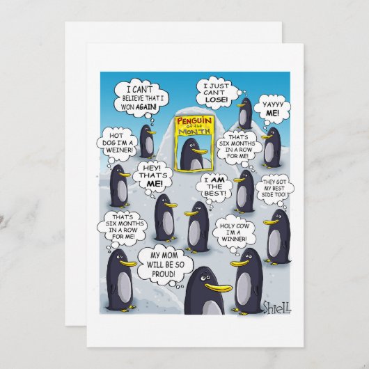 Pinguïn van de maand. feestdagenkaart (Voorkant / Achterkant)