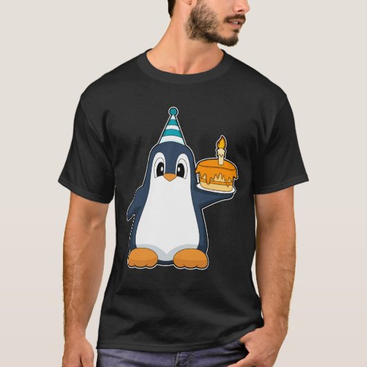 Pinguïn Verjaardag Kaars Taart T-shirt (Voorkant)